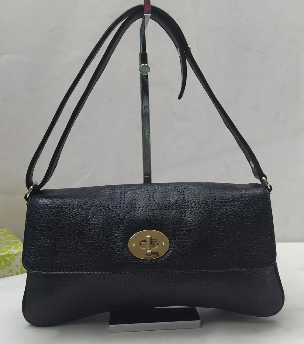 Kate Spade New York Black Leather Turnlock Flap Closure Hobo Crossbody Bag